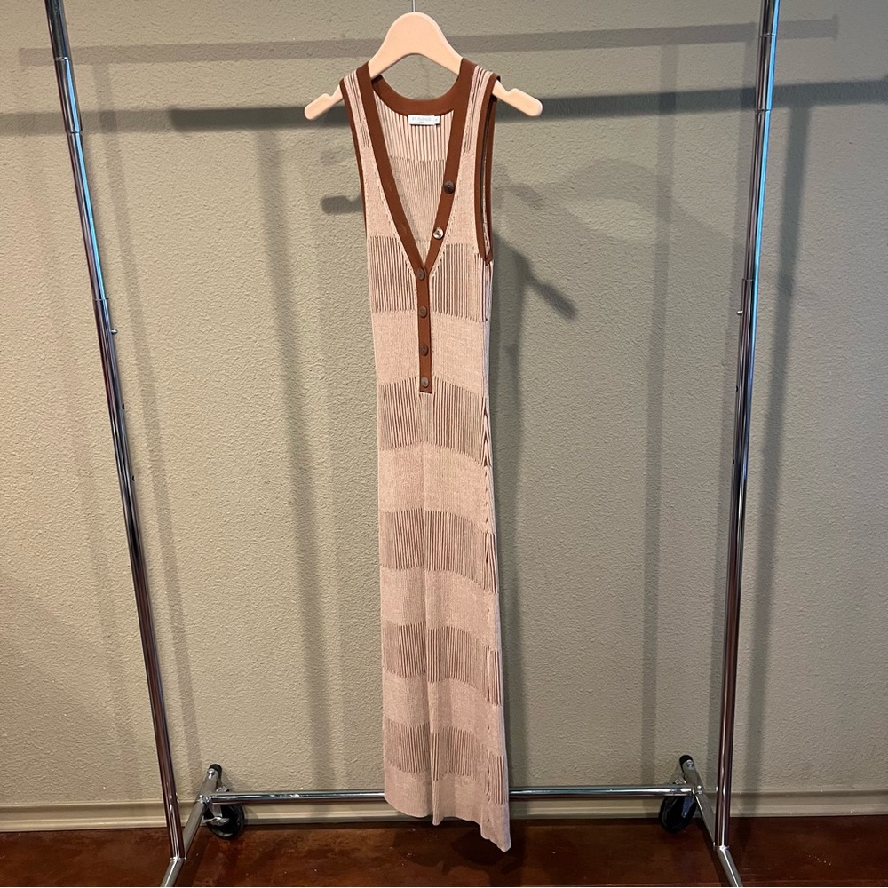 St Cloud Label Deep V Neck Button Front Rib Knit Midi Dress Australia Sz XS